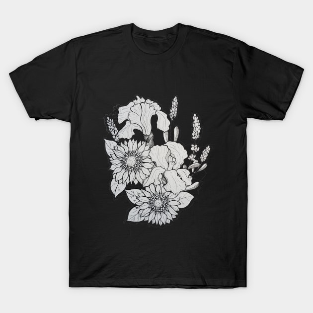 Iris lavender and daisies T-Shirt by fun chaos amy